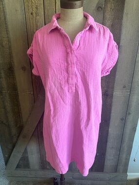 Vineyard Vines Pink Gauze Cotton Collared Casual Shirt Dress | Size Medium